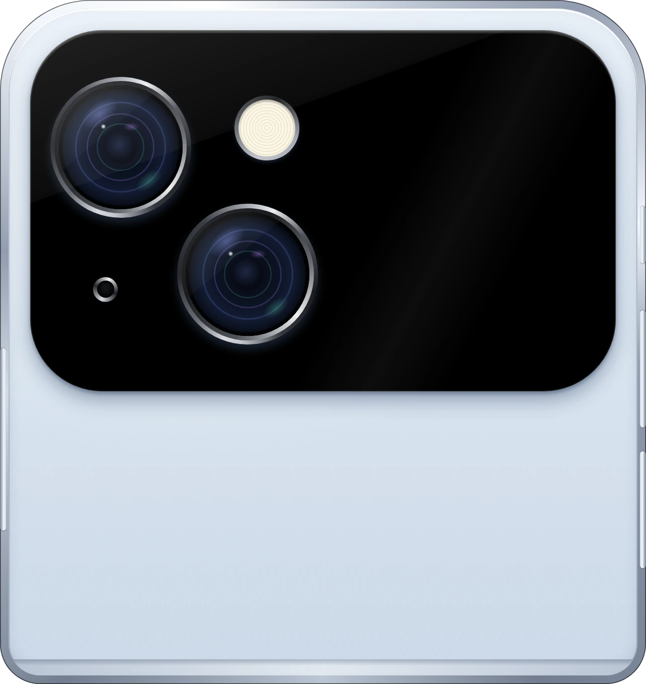 iPhone Flip closed in Sky, its outside screen showing Utility