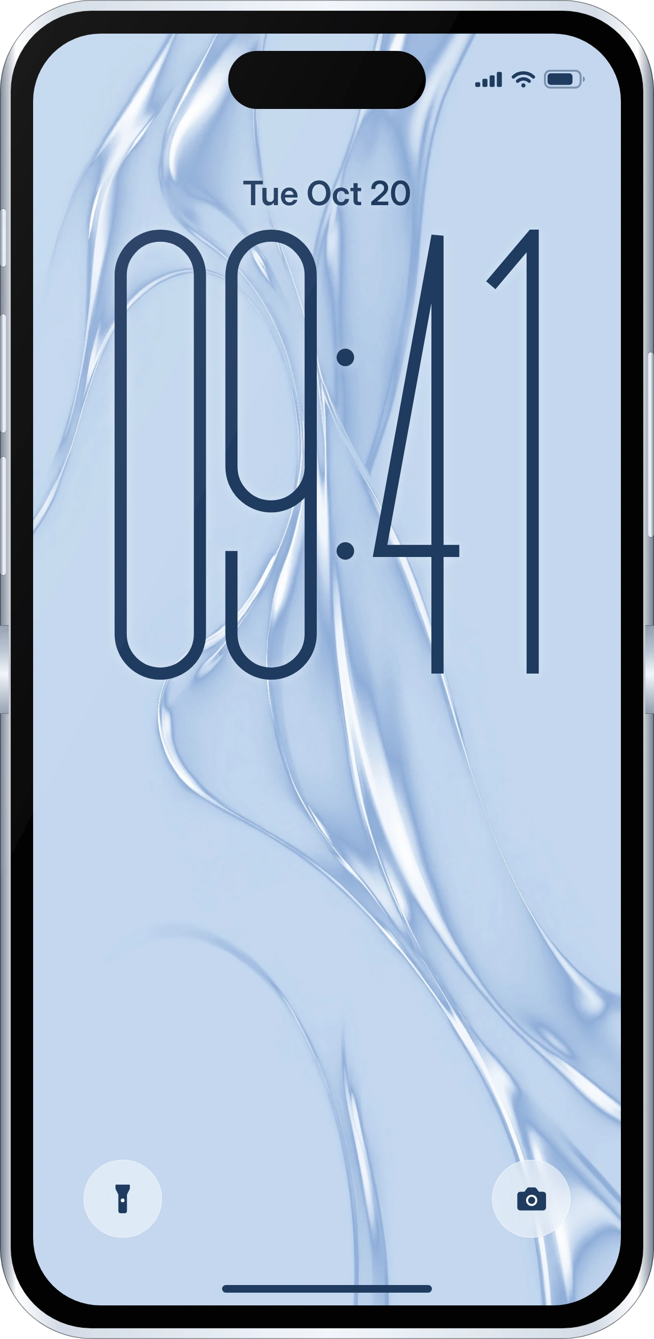 iPhone Flip open in Sky, its lock screen on a sky wallpaper